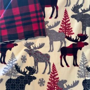 Christmas Moose and Christmas Trees Reversible with  Buffalo Print 36”x62”